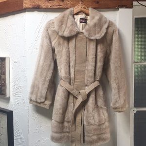 Vintage blonde belted faux fur coat